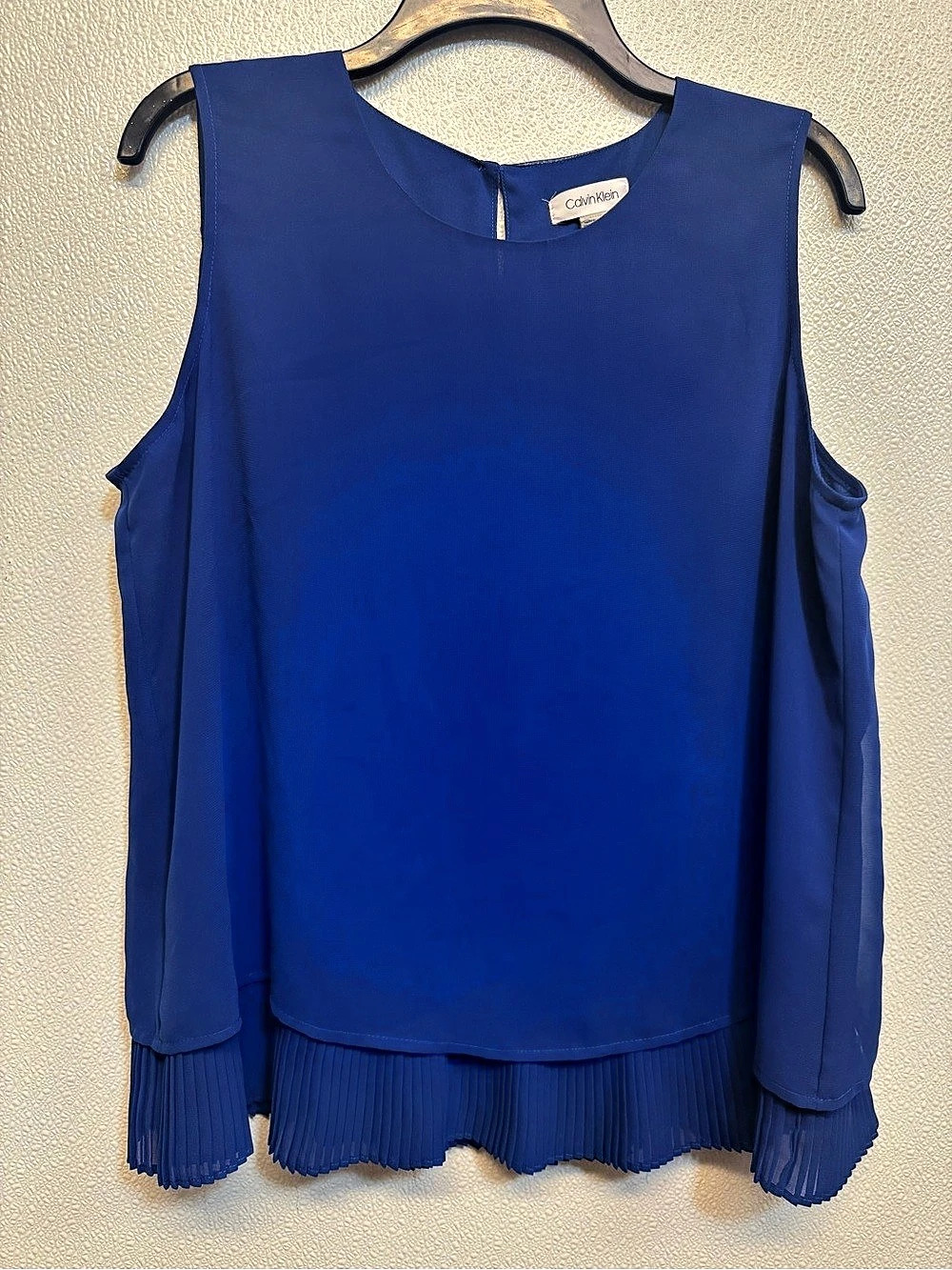 Calvin Klein Pleated Sleeveless Blouse in Blue Sz PXL (E-73)